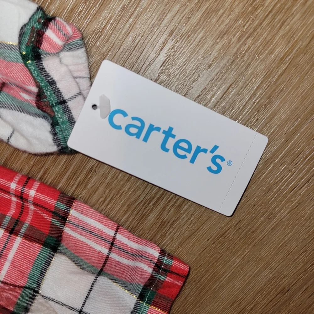 Carter's 2-Piece Set Girls Size 3 Months Tunic and Leggings Red Plaid Black New